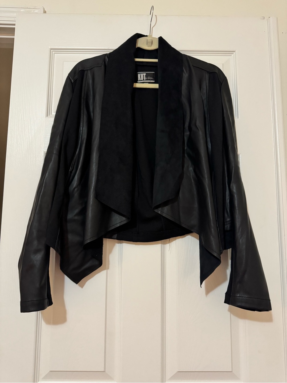 Kut from the Kloth Black Draped Open-Front Mixed-Media Jacket - Picture 4 of 4